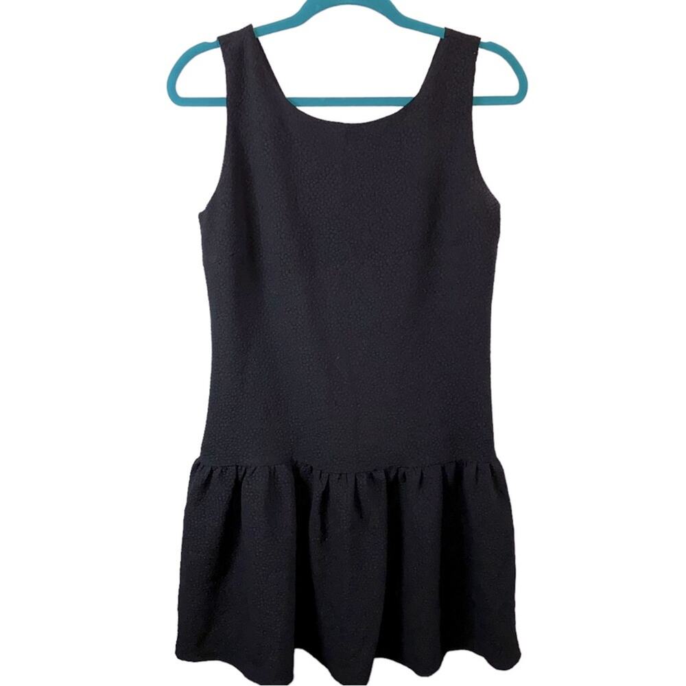 Maeve Anthropologie Black Sleeveless Dress Medium Textured Drop Waist Ruffle Hem